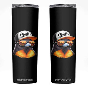 Funny Oriole Bird Wearing Baseball Cap Graphic Vintage Sport Skinny Tumbler TS11 Black Print Your Wear