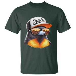 Funny Oriole Bird Wearing Baseball Cap Graphic Vintage Sport T Shirt TS11 Dark Forest Green Print Your Wear