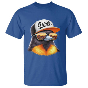 Funny Oriole Bird Wearing Baseball Cap Graphic Vintage Sport T Shirt TS11 Royal Blue Print Your Wear