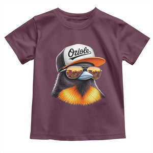 Funny Oriole Bird Wearing Baseball Cap Graphic Vintage Sport Toddler T Shirt TS11 Maroon Print Your Wear