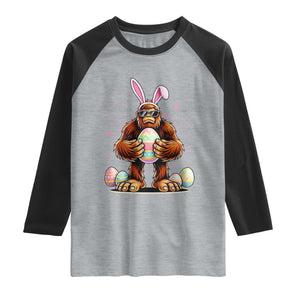 Funny Bigfoot Easter Day Bunny Sasquatch Egg Raglan Shirt TS11 Heather Gray Black Print Your Wear