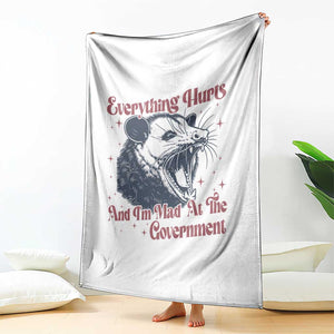 Everything Hurts And I Am Mad At The Government Throw Blanket Funny Burnout Possum TS11 Print Your Wear