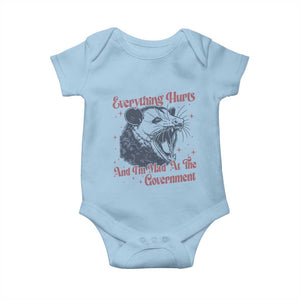 Everything Hurts And I Am Mad At The Government Baby Onesie Funny Burnout Possum TS11 Light Blue Print Your Wear