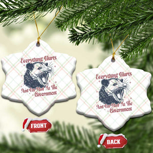 Everything Hurts And I Am Mad At The Government Ceramic Ornament Funny Burnout Possum TS11 Print Your Wear
