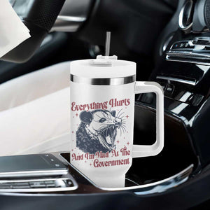 Everything Hurts And I Am Mad At The Government Tumbler With Handle Funny Burnout Possum TS11 Print Your Wear