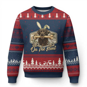 Funny Egg Hunter Ugly Christmas Sweater On The Hunt Camo Easter Labrador Dog TS11 Navy Red Print Your Wear