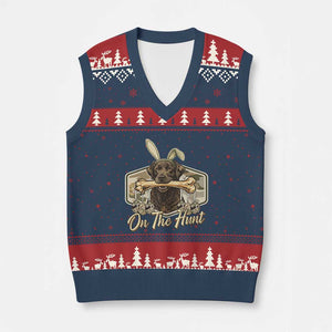 Funny Egg Hunter V-Neck Knit Sweater Vest On The Hunt Camo Easter Labrador Dog TS11 Navy Red Print Your Wear