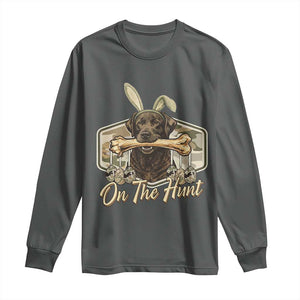 Funny Egg Hunter Long Sleeve Shirt On The Hunt Camo Easter Labrador Dog TS11 Dark Heather Print Your Wear