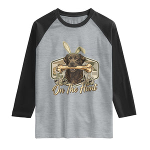 Funny Egg Hunter Raglan Shirt On The Hunt Camo Easter Labrador Dog TS11 Heather Gray Black Print Your Wear