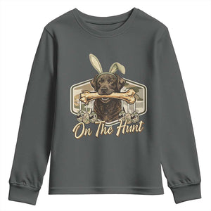 Funny Egg Hunter Youth Sweatshirt On The Hunt Camo Easter Labrador Dog TS11 Dark Heather Print Your Wear