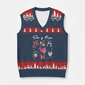 Mama Christian Religious V-Neck Knit Sweater Vest She Is Mom Mother's Day Jesus Flowers Bow TS11 Navy Red Print Your Wear