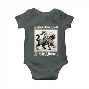 Defend Your Local Public Library Baby Onesie Knight Cat for Fantasy Book Lovers TS11 Dark Heather Print Your Wear