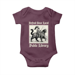 Defend Your Local Public Library Baby Onesie Knight Cat for Fantasy Book Lovers TS11 Maroon Print Your Wear