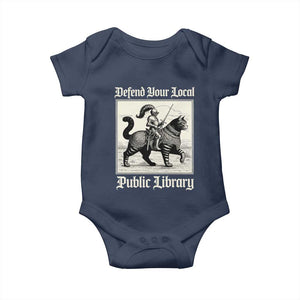 Defend Your Local Public Library Baby Onesie Knight Cat for Fantasy Book Lovers TS11 Navy Print Your Wear