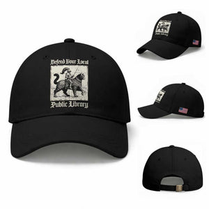 Defend Your Local Public Library Baseball Cap Knight Cat for Fantasy Book Lovers TS11 Baseball Cap Universal Fit Black Print Your Wear