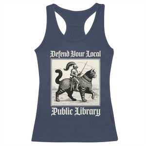 Defend Your Local Public Library Racerback Tank Top Knight Cat for Fantasy Book Lovers TS11 Navy Print Your Wear