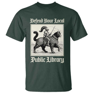 Defend Your Local Public Library T Shirt Knight Cat for Fantasy Book Lovers TS11 Dark Forest Green Print Your Wear