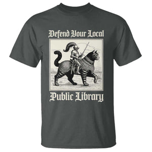 Defend Your Local Public Library T Shirt Knight Cat for Fantasy Book Lovers TS11 Dark Heather Print Your Wear