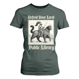 Defend Your Local Public Library T Shirt For Women Knight Cat for Fantasy Book Lovers TS11 Dark Forest Green Print Your Wear