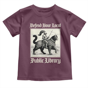 Defend Your Local Public Library Toddler T Shirt Knight Cat for Fantasy Book Lovers TS11 Maroon Print Your Wear