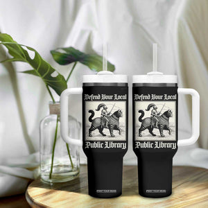 Defend Your Local Public Library Tumbler With Handle Knight Cat for Fantasy Book Lovers TS11 Print Your Wear