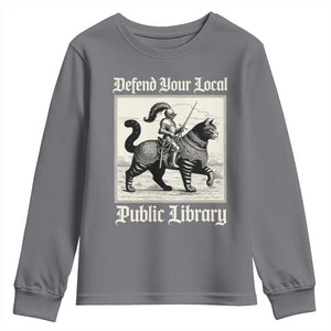 Defend Your Local Public Library Youth Sweatshirt Knight Cat for Fantasy Book Lovers TS11 Charcoal Print Your Wear