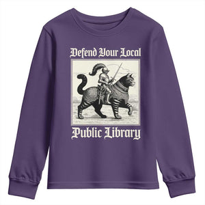 Defend Your Local Public Library Youth Sweatshirt Knight Cat for Fantasy Book Lovers TS11 Purple Print Your Wear