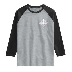 Christian Religious Jesus Shirt with Cross Logo Graphic Raglan Shirt TS11 Heather Gray Black Print Your Wear