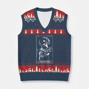Plague Doctor Tarot Card V-Neck Knit Sweater Vest Horror Death Occult Satanic TS11 Navy Red Print Your Wear