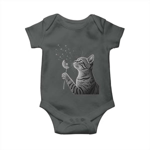 Cat Blowing Dandelion Baby Onesie Kitten Making A Wish Nature Art TS11 Dark Heather Print Your Wear