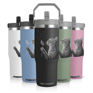 Cat Blowing Dandelion Flip Straw Tumbler Kitten Making A Wish Nature Art TS11 Print Your Wear