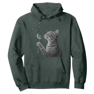 Cat Blowing Dandelion Hoodie Kitten Making A Wish Nature Art TS11 Dark Forest Green Print Your Wear