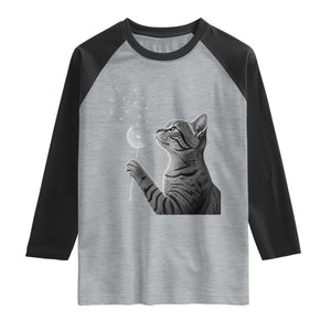 Cat Blowing Dandelion Raglan Shirt Kitten Making A Wish Nature Art TS11 Heather Gray Black Print Your Wear