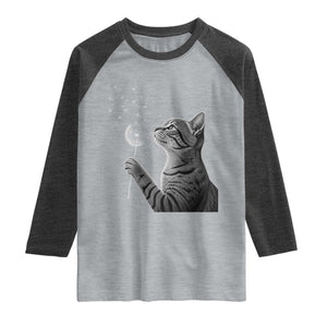 Cat Blowing Dandelion Raglan Shirt Kitten Making A Wish Nature Art TS11 Heather Gray Heather Charcoal Print Your Wear