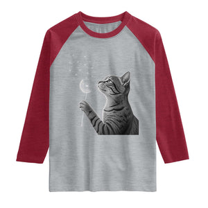 Cat Blowing Dandelion Raglan Shirt Kitten Making A Wish Nature Art TS11 Heather Gray Heather Red Print Your Wear