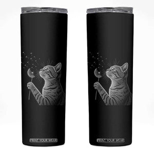 Cat Blowing Dandelion Skinny Tumbler Kitten Making A Wish Nature Art TS11 Black Print Your Wear