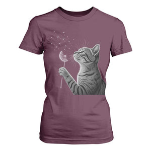 Cat Blowing Dandelion T Shirt For Women Kitten Making A Wish Nature Art TS11 Maroon Print Your Wear