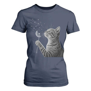 Cat Blowing Dandelion T Shirt For Women Kitten Making A Wish Nature Art TS11 Navy Print Your Wear