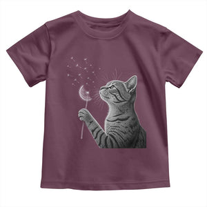Cat Blowing Dandelion Toddler T Shirt Kitten Making A Wish Nature Art TS11 Maroon Print Your Wear