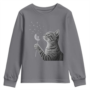 Cat Blowing Dandelion Youth Sweatshirt Kitten Making A Wish Nature Art TS11 Charcoal Print Your Wear