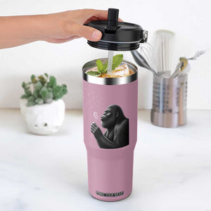 Bigfoot Blowing Dandelion Flip Straw Tumbler Funny Sasquatch Making A Wish TS11 One Size: 30 oz Light Pink Print Your Wear