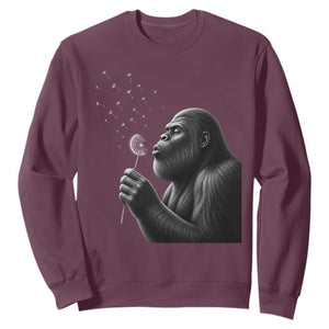Bigfoot Blowing Dandelion Sweatshirt Funny Sasquatch Making A Wish TS11 Maroon Print Your Wear