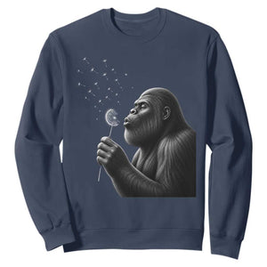Bigfoot Blowing Dandelion Sweatshirt Funny Sasquatch Making A Wish TS11 Navy Print Your Wear