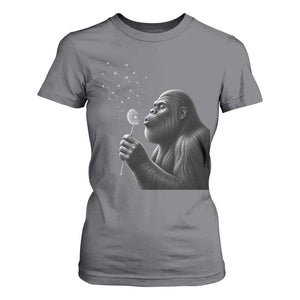 Bigfoot Blowing Dandelion T Shirt For Women Funny Sasquatch Making A Wish TS11 Charcoal Print Your Wear