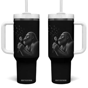 Bigfoot Blowing Dandelion Tumbler With Handle Funny Sasquatch Making A Wish TS11 One Size: 40 oz Black Print Your Wear
