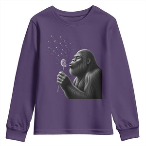 Bigfoot Blowing Dandelion Youth Sweatshirt Funny Sasquatch Making A Wish TS11 Purple Print Your Wear