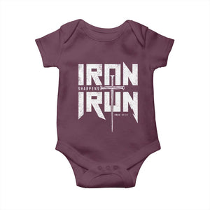 Iron Sharpens Iron Baby Onesie Christian Bible Scripture Gym Workout TS11 Maroon Print Your Wear
