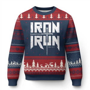 Iron Sharpens Iron Ugly Christmas Sweater Christian Bible Scripture Gym Workout TS11 Navy Red Print Your Wear