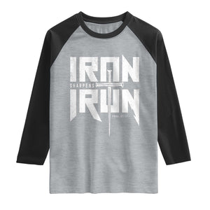 Iron Sharpens Iron Raglan Shirt Christian Bible Scripture Gym Workout TS11 Heather Gray Black Print Your Wear