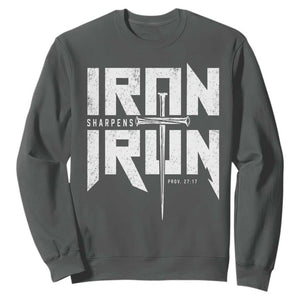 Iron Sharpens Iron Sweatshirt Christian Bible Scripture Gym Workout TS11 Dark Heather Print Your Wear